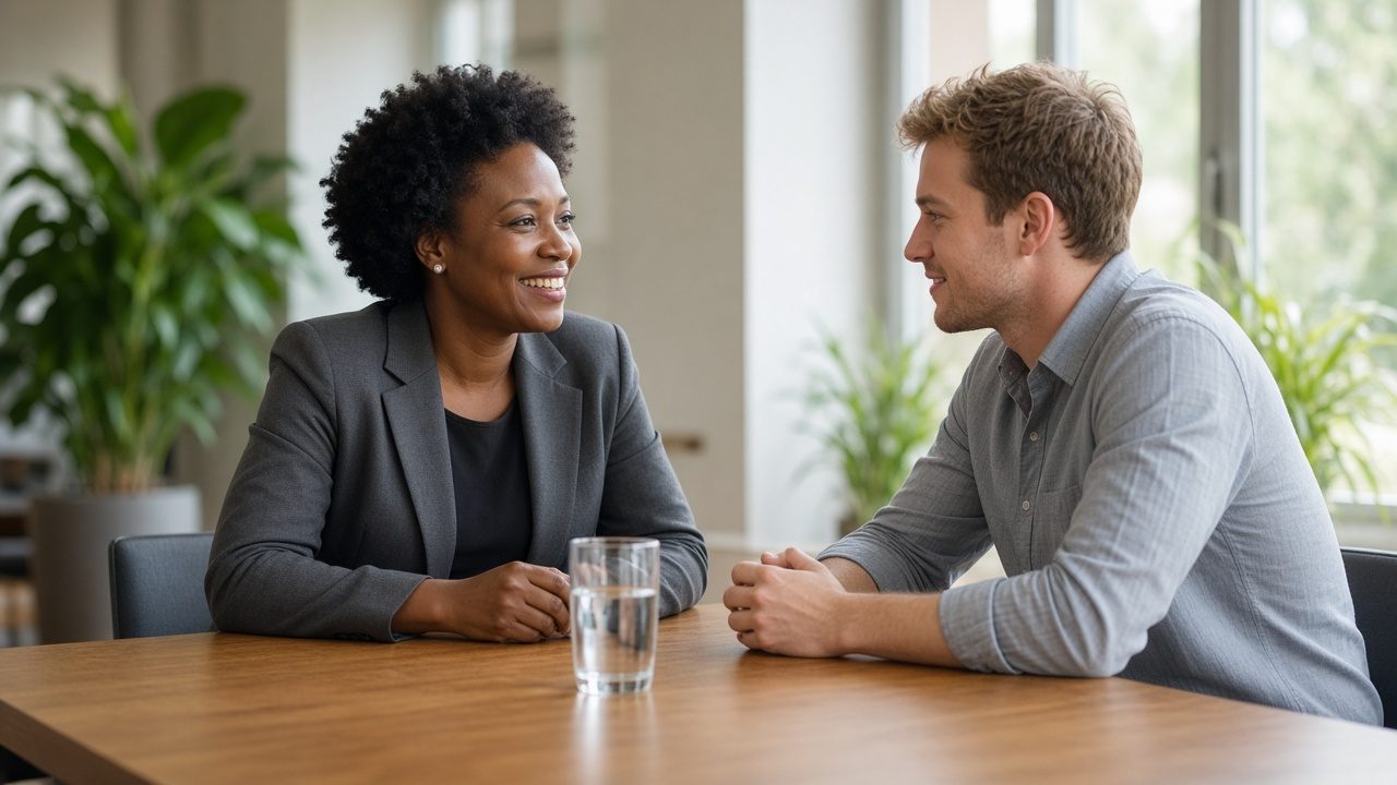 A face-to-face conversation at a service desk